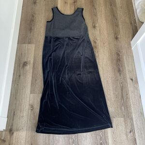 Carol Anderson CA Maxi Dress L Waffle Weave Black Stretch Velvet Sleeveless USA